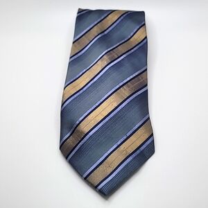 Kenneth Cole NY 100% Imported Silk Gold Gray Stripes Men's Tie